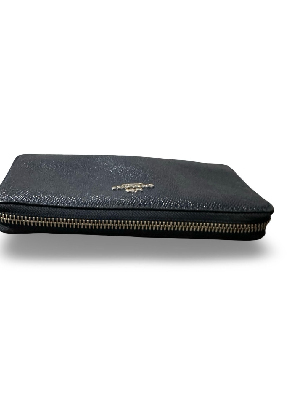 Coach Black Zip Around Pebbled Leather Wallet with Gold Logo - Picture 7 of 12